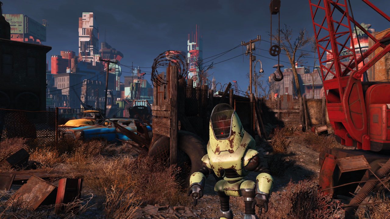 The Boston skyline beyond the wasteland