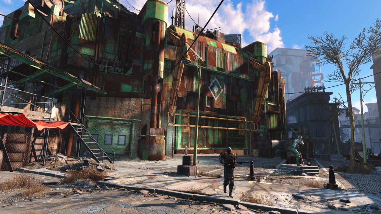 A settlement built from salvaged timber and metal